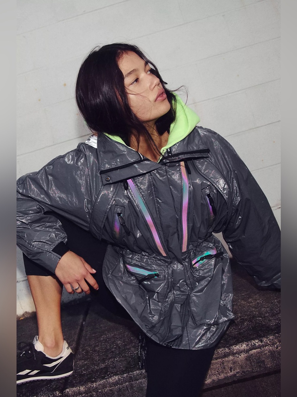 NEW Free People Movement Storm Chaser Reflective Jacket Rain Coat Rainbow Large